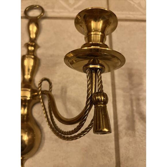 VINTAGE PAIR OF SOLID BRASS GEORGIAN STYLE SCONCES 13in. Made In India - Picture 9 of 16